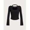 imageSOLY HUX Womens Long Sleeve Shirts Y2k Crop Tops Halter Neck Fitted TShirt Going Out TeesPure Black