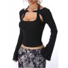 imageSOLY HUX Womens Long Sleeve Shirts Y2k Crop Tops Halter Neck Fitted TShirt Going Out TeesPure Black