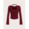 imageSOLY HUX Womens Long Sleeve Shirts Y2k Crop Tops Halter Neck Fitted TShirt Going Out TeesPure Burgundy