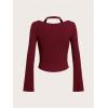 imageSOLY HUX Womens Long Sleeve Shirts Y2k Crop Tops Halter Neck Fitted TShirt Going Out TeesPure Burgundy