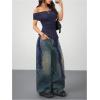 imageSOLY HUX Womens Off The Shoulder T Shirt Cap Sleeve Ruffle Asymmetrical Hem Ruched Tee Y2k Summer TopsPlain Dark Blue