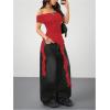 imageSOLY HUX Womens Off The Shoulder T Shirt Cap Sleeve Ruffle Asymmetrical Hem Ruched Tee Y2k Summer TopsPlain Red