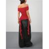 imageSOLY HUX Womens Off The Shoulder T Shirt Cap Sleeve Ruffle Asymmetrical Hem Ruched Tee Y2k Summer TopsPlain Red