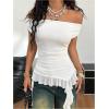 imageSOLY HUX Womens Off The Shoulder T Shirt Cap Sleeve Ruffle Asymmetrical Hem Ruched Tee Y2k Summer TopsPlain White