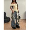 imageSOLY HUX Womens Off The Shoulder T Shirt Cap Sleeve Ruffle Asymmetrical Hem Ruched Tee Y2k Summer TopsPure Apricot