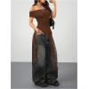 imageSOLY HUX Womens Off The Shoulder T Shirt Cap Sleeve Ruffle Asymmetrical Hem Ruched Tee Y2k Summer TopsPure Brown