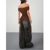 imageSOLY HUX Womens Off The Shoulder T Shirt Cap Sleeve Ruffle Asymmetrical Hem Ruched Tee Y2k Summer TopsPure Brown