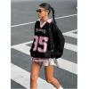 imageSOLY HUX Womens Oversized Tees Striped Letter Print Y2k Jersey T Shirt Collar V Neck Long Sleeve Loose TopsBlack Number