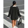 imageSOLY HUX Womens Oversized Tees Striped Letter Print Y2k Jersey T Shirt Collar V Neck Long Sleeve Loose TopsBlack Striped