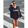 imageSOLY HUX Womens Oversized Tees Striped Letter Print Y2k Jersey T Shirt Collar V Neck Long Sleeve Loose TopsDark Blue Striped