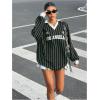 imageSOLY HUX Womens Oversized Tees Striped Letter Print Y2k Jersey T Shirt Collar V Neck Long Sleeve Loose TopsDark Green Striped