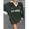 imageSOLY HUX Womens Oversized Tees Striped Letter Print Y2k Jersey T Shirt Collar V Neck Long Sleeve Loose TopsDark Green Striped