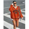 imageSOLY HUX Womens Oversized Tees Striped Letter Print Y2k Jersey T Shirt Collar V Neck Long Sleeve Loose TopsOrange Striped