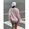 imageSOLY HUX Womens Oversized Tees Striped Letter Print Y2k Jersey T Shirt Collar V Neck Long Sleeve Loose TopsPink Striped
