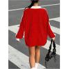 imageSOLY HUX Womens Oversized Tees Striped Letter Print Y2k Jersey T Shirt Collar V Neck Long Sleeve Loose TopsRed Letter