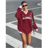 imageSOLY HUX Womens Oversized Tees Striped Letter Print Y2k Jersey T Shirt Collar V Neck Long Sleeve Loose TopsRed Striped