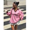imageSOLY HUX Womens Oversized Tees Striped Letter Print Y2k Jersey T Shirt Collar V Neck Long Sleeve Loose TopsWatermelon Pink Letter