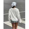 imageSOLY HUX Womens Oversized Tees Striped Letter Print Y2k Jersey T Shirt Collar V Neck Long Sleeve Loose TopsWhite Striped