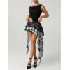 imageSOLY HUX Womens Plaid Ruffle Mini Skirt Y2k A Line Layered Asymmetrical Hem Skirts with Shorts UnderneathBlack Plaid
