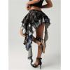 imageSOLY HUX Womens Plaid Ruffle Mini Skirt Y2k A Line Layered Asymmetrical Hem Skirts with Shorts UnderneathBlack and White Plaid