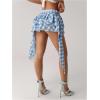 imageSOLY HUX Womens Plaid Ruffle Mini Skirt Y2k A Line Layered Asymmetrical Hem Skirts with Shorts UnderneathBlue Plaid