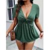 imageSOLY HUX Womens Plus Size Deep V Neck Twist Front T Shirts Short Sleeve Summer Tunic Tops Ruffle Flowy TeesDark Green