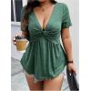imageSOLY HUX Womens Plus Size Deep V Neck Twist Front T Shirts Short Sleeve Summer Tunic Tops Ruffle Flowy TeesDark Green