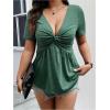 imageSOLY HUX Womens Plus Size Deep V Neck Twist Front T Shirts Short Sleeve Summer Tunic Tops Ruffle Flowy TeesDark Green