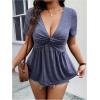 imageSOLY HUX Womens Plus Size Deep V Neck Twist Front T Shirts Short Sleeve Summer Tunic Tops Ruffle Flowy TeesDusty Blue