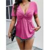 imageSOLY HUX Womens Plus Size Deep V Neck Twist Front T Shirts Short Sleeve Summer Tunic Tops Ruffle Flowy TeesHot Pink