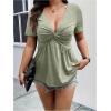 imageSOLY HUX Womens Plus Size Deep V Neck Twist Front T Shirts Short Sleeve Summer Tunic Tops Ruffle Flowy TeesOlive Green