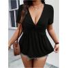 imageSOLY HUX Womens Plus Size Deep V Neck Twist Front T Shirts Short Sleeve Summer Tunic Tops Ruffle Flowy TeesPure Black