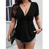 imageSOLY HUX Womens Plus Size Deep V Neck Twist Front T Shirts Short Sleeve Summer Tunic Tops Ruffle Flowy TeesPure Black
