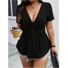 imageSOLY HUX Womens Plus Size Deep V Neck Twist Front T Shirts Short Sleeve Summer Tunic Tops Ruffle Flowy TeesPure Black