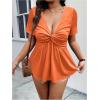 imageSOLY HUX Womens Plus Size Deep V Neck Twist Front T Shirts Short Sleeve Summer Tunic Tops Ruffle Flowy TeesPure Orange