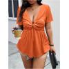 imageSOLY HUX Womens Plus Size Deep V Neck Twist Front T Shirts Short Sleeve Summer Tunic Tops Ruffle Flowy TeesPure Orange