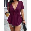 imageSOLY HUX Womens Plus Size Deep V Neck Twist Front T Shirts Short Sleeve Summer Tunic Tops Ruffle Flowy TeesPure Purple