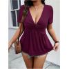 imageSOLY HUX Womens Plus Size Deep V Neck Twist Front T Shirts Short Sleeve Summer Tunic Tops Ruffle Flowy TeesPure Purple