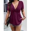 imageSOLY HUX Womens Plus Size Deep V Neck Twist Front T Shirts Short Sleeve Summer Tunic Tops Ruffle Flowy TeesPure Purple