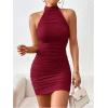 imageSOLY HUX Womens Ruched Halter Mini Dress Sleeveless Backless Bodycon Club Party DressesSolid Burgundy