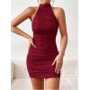 imageSOLY HUX Womens Ruched Halter Mini Dress Sleeveless Backless Bodycon Club Party DressesSolid Burgundy