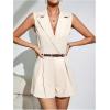 imageSOLY HUX Womens V Neck Collar Sleeveless Romper Pleated Wide Leg Loose Short JumpsuitPure Khaki