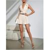 imageSOLY HUX Womens V Neck Collar Sleeveless Romper Pleated Wide Leg Loose Short JumpsuitPure Khaki