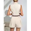imageSOLY HUX Womens V Neck Collar Sleeveless Romper Pleated Wide Leg Loose Short JumpsuitPure Khaki