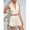 imageSOLY HUX Womens V Neck Collar Sleeveless Romper Pleated Wide Leg Loose Short JumpsuitPure Khaki
