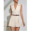 imageSOLY HUX Womens V Neck Collar Sleeveless Romper Pleated Wide Leg Loose Short JumpsuitPure Khaki