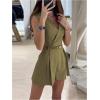 imageSOLY HUX Womens V Neck Collar Sleeveless Romper Pleated Wide Leg Loose Short JumpsuitSolid Army Green