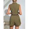 imageSOLY HUX Womens V Neck Collar Sleeveless Romper Pleated Wide Leg Loose Short JumpsuitSolid Army Green