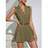 imageSOLY HUX Womens V Neck Collar Sleeveless Romper Pleated Wide Leg Loose Short JumpsuitSolid Army Green