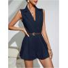 imageSOLY HUX Womens V Neck Collar Sleeveless Romper Pleated Wide Leg Loose Short JumpsuitSolid Dark Blue